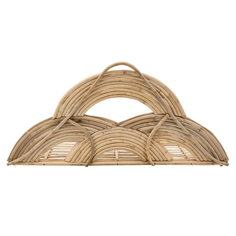 Rattan Farmhouse Wall Decor Tray, Brown, Semi-Circular Accents, 15x7x27 Inches, Hanging Shelf, Lattice Design