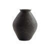 Dale 12" Brown Polyresin Vase - Round, Ribbed, Antique, Decorative Tabletop Accent