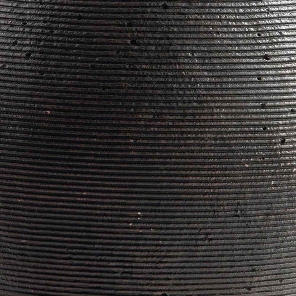 Dale 12" Brown Polyresin Vase - Round, Ribbed, Antique, Decorative Tabletop Accent