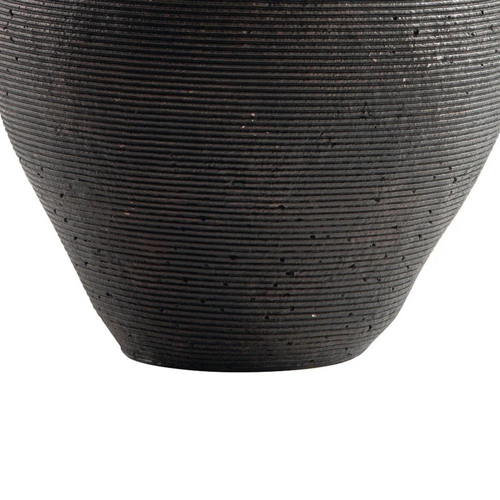 Dale 12" Brown Polyresin Vase - Round, Ribbed, Antique, Decorative Tabletop Accent