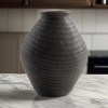 Dale 12" Brown Polyresin Vase - Round, Ribbed, Antique, Decorative Tabletop Accent