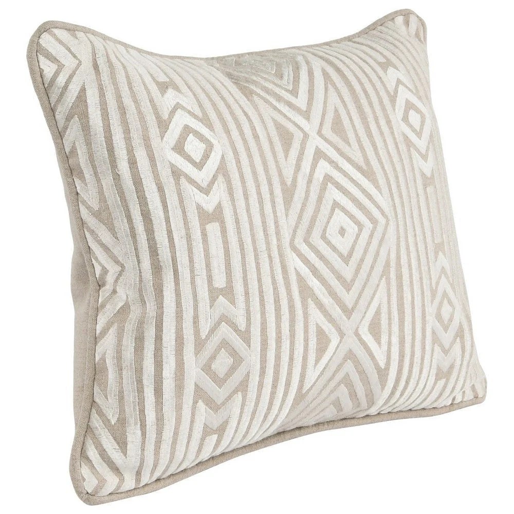 Casagear Home 12x16 Ivory Linen Throw Pillow - Tribal Geometric Design, Piped Edges, Feather & Down Filled, Square Accent Pillow, Beige