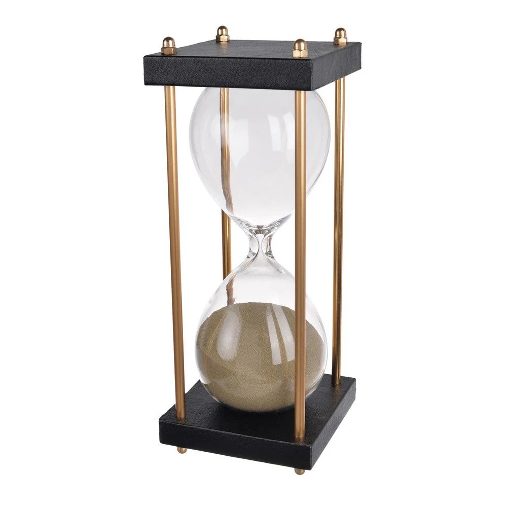 Doug Inch 30 Minute Sand Timer Hourglass with Stand - Black/Brown Metal Wood Glass Decorative Timer Desk Office Home Decor