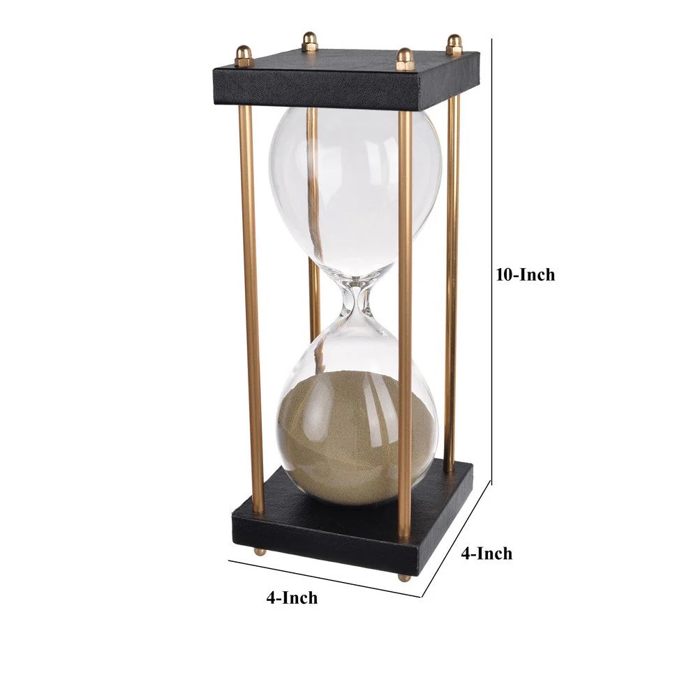 Doug Inch 30 Minute Sand Timer Hourglass with Stand - Black/Brown Metal Wood Glass Decorative Timer Desk Office Home Decor