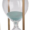 Gold Blue 30 Minute Hourglass Timer with Stand - Metal Glass Wood Leather Desk Decor Accent