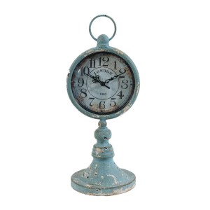 Vintage Aqua Blue Iron Table Clock - 13 Inch Decorative Desk Clock, Antique Style, Metal, Home Decor Accent