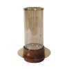 11 Inch Gold Glass Hurricane Candle Holder with Acacia Wood Base - Modern Table Decor