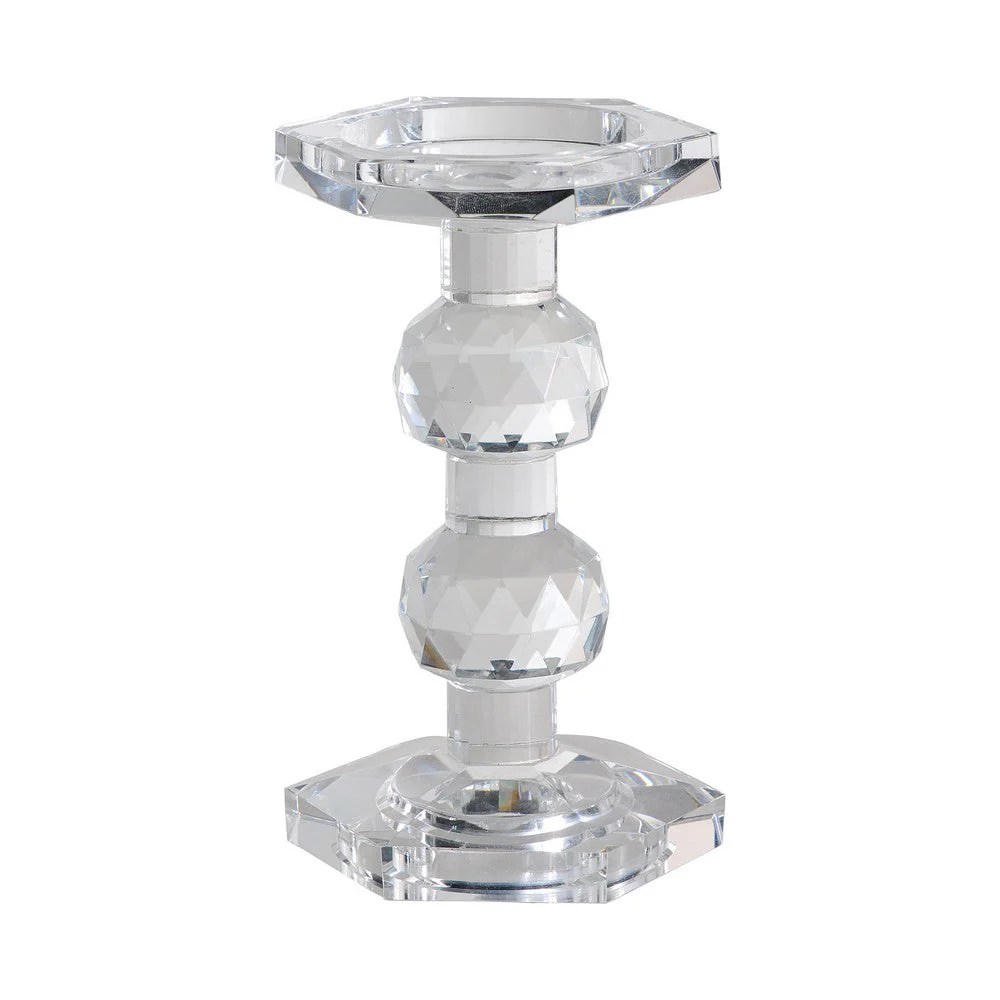 7 Inch Clear Crystal Glass Candle Holder - Elegant Pillar Holder for Home Decor, Tabletop Accent, Modern & Contemporary Style