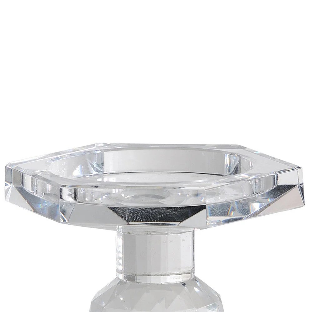 7 Inch Clear Crystal Glass Candle Holder - Elegant Pillar Holder for Home Decor, Tabletop Accent, Modern & Contemporary Style