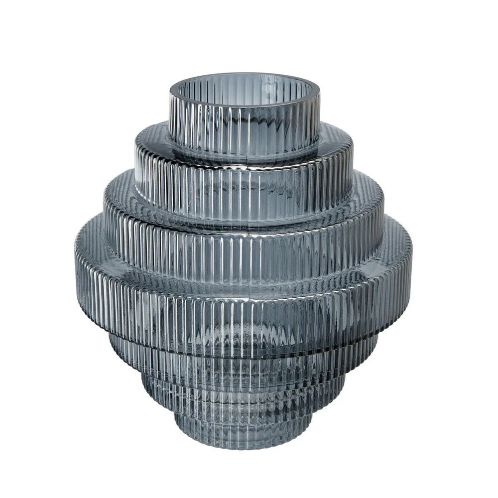 Rae 10" Smoked Blue Glass Vase - Geometric Round Contemporary Decor Accent, Clear Glass, Modern Home Table Centerpiece