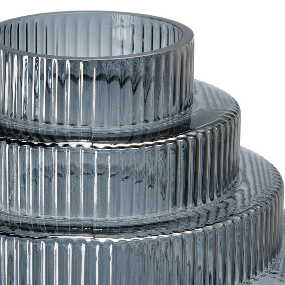 Rae 10" Smoked Blue Glass Vase - Geometric Round Contemporary Decor Accent, Clear Glass, Modern Home Table Centerpiece