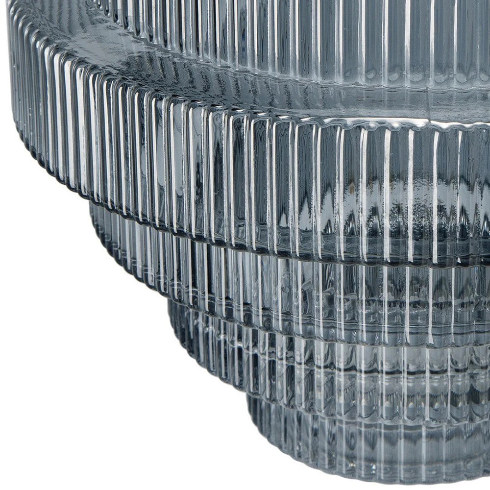 Rae 10" Smoked Blue Glass Vase - Geometric Round Contemporary Decor Accent, Clear Glass, Modern Home Table Centerpiece