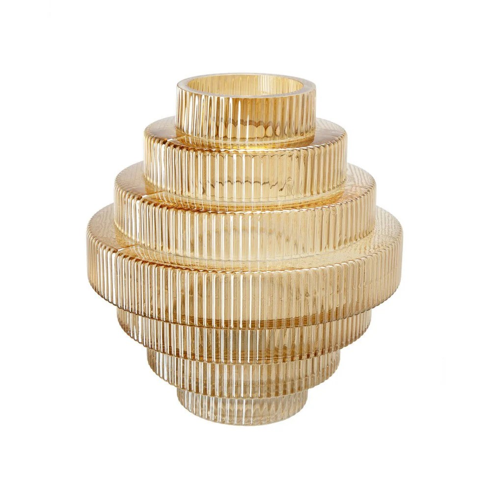 Rae 10" Amber Yellow Geometric Glass Vase, Modern Contemporary Decor Accent, Clear & Gold, Tabletop Flower Vase, Home Decor