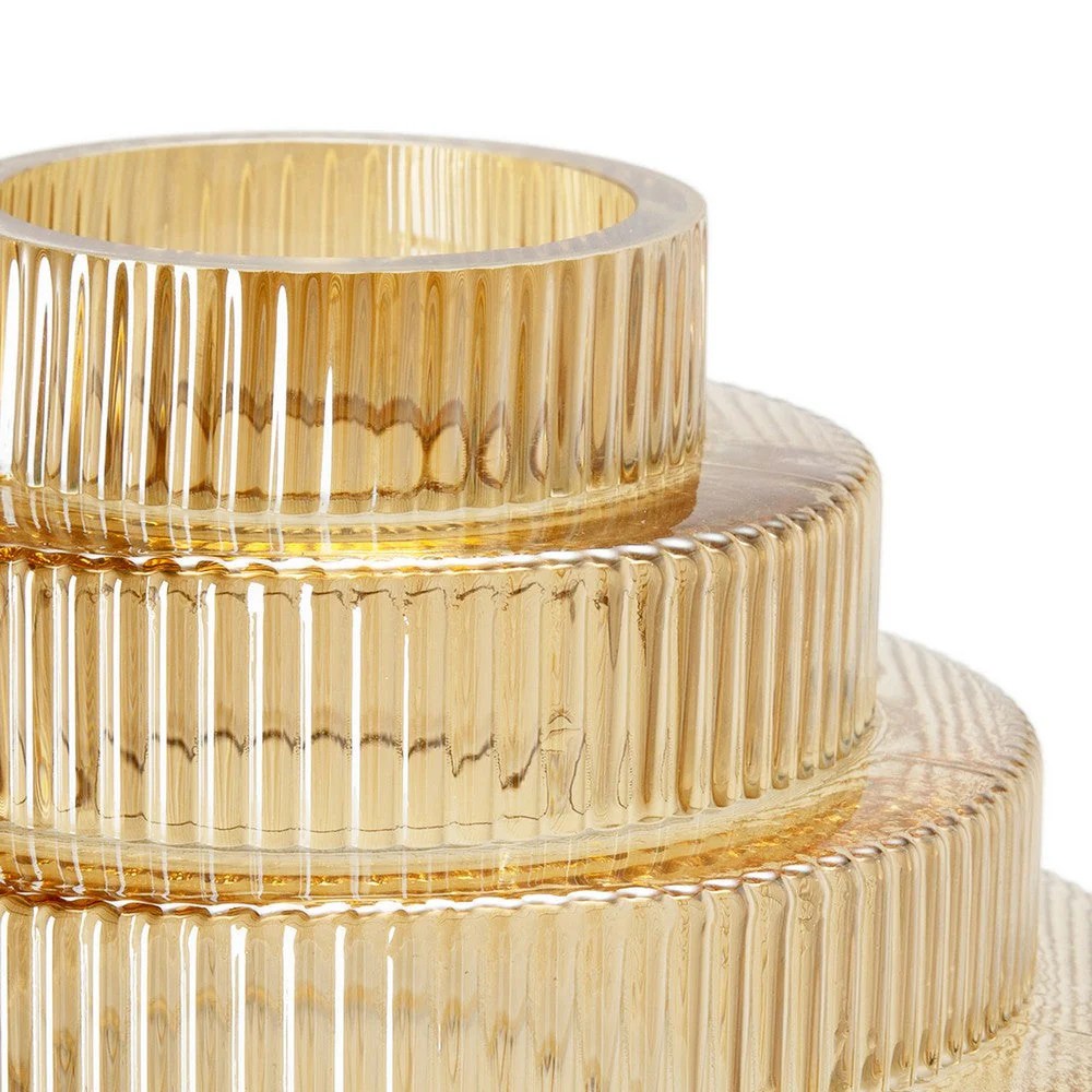 Rae 10" Amber Yellow Geometric Glass Vase, Modern Contemporary Decor Accent, Clear & Gold, Tabletop Flower Vase, Home Decor