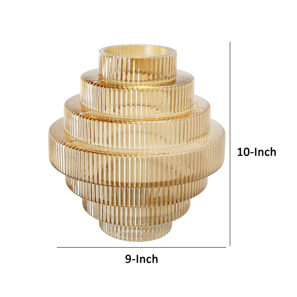 Rae 10" Amber Yellow Geometric Glass Vase, Modern Contemporary Decor Accent, Clear & Gold, Tabletop Flower Vase, Home Decor