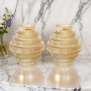 Rae Glass Vases Set of 2, Geometric Amber Yellow & Clear, Modern Table Decor, Elegant Home Accent, Contemporary Vase Set, 6.7"H