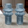 Rae Glass Vases Set of 2 - Tall Cylinder Smokey Blue Clear Glass Vases for Home Decor - Modern Geometric Accent Pieces