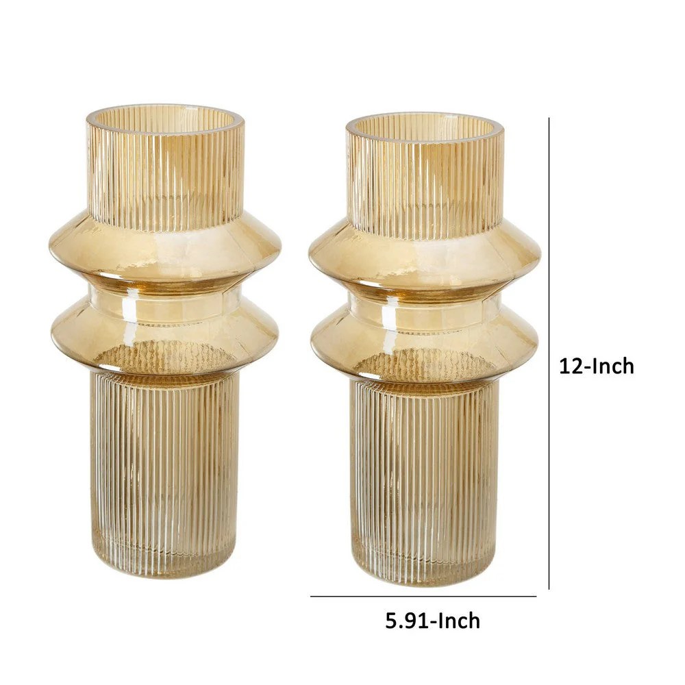 Rae Glass Vases Set of 2, Amber Yellow Cylindrical Flower Vases, Modern Geometric Decor, Table Centerpiece, Home Decor, Tall Glass Vase, Elegant Living Room Decor