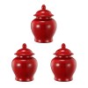 Red Porcelain Ginger Jars - Set of 3, Bell Shaped, Lidded, 5.5"H Decorative Jars, Modern Home Decor