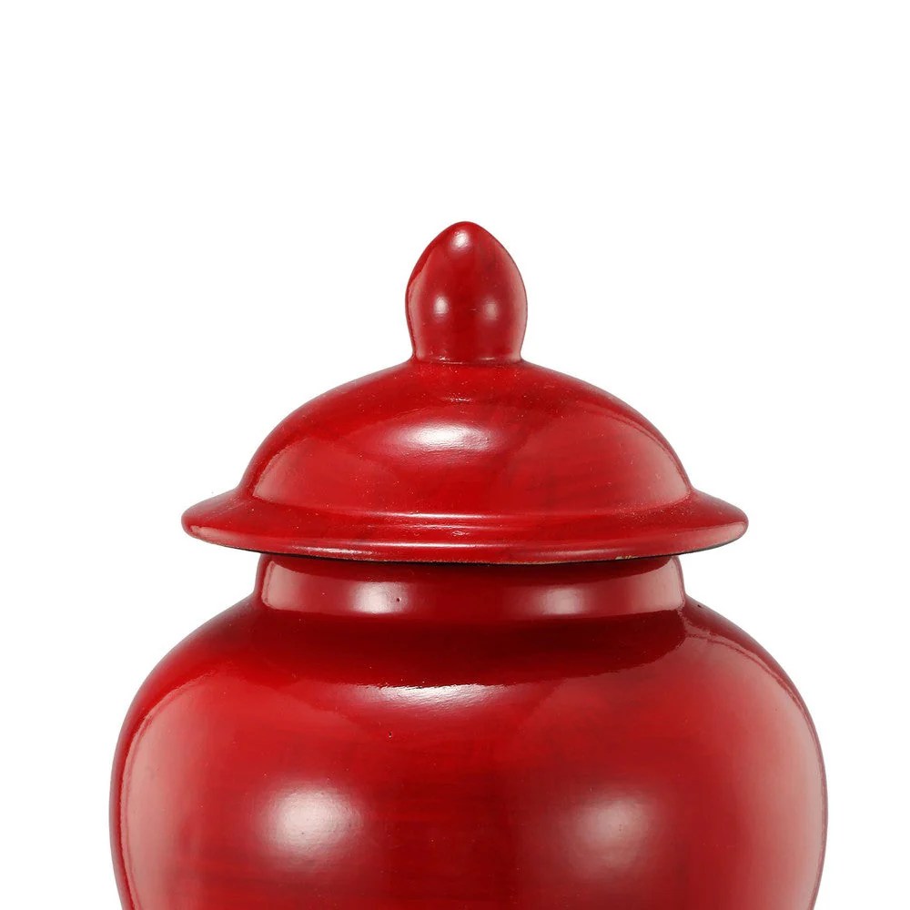 Red Porcelain Ginger Jars - Set of 3, Bell Shaped, Lidded, 5.5"H Decorative Jars, Modern Home Decor