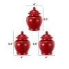 Red Porcelain Ginger Jars - Set of 3, Bell Shaped, Lidded, 5.5"H Decorative Jars, Modern Home Decor