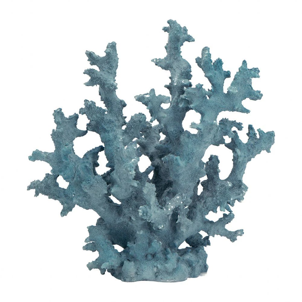 Pax 11" Powder Blue Coral Tabletop Decor - Coastal Polyresin Accent Piece -  Home Decor Shelf Ornament