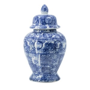 17" Tall Blue & White Porcelain Ginger Jar, Vintage Abstract Floral Design, Lidded Decorative Jar, Home Decor Accent, 10L x 10W x 17H