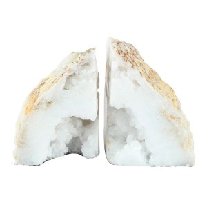 White Geode Bookends, Natural Stone Bookends, 5 Inch Triangular Bookends, Textured Geode Rock Bookends, Decorative Bookends for Home Decor