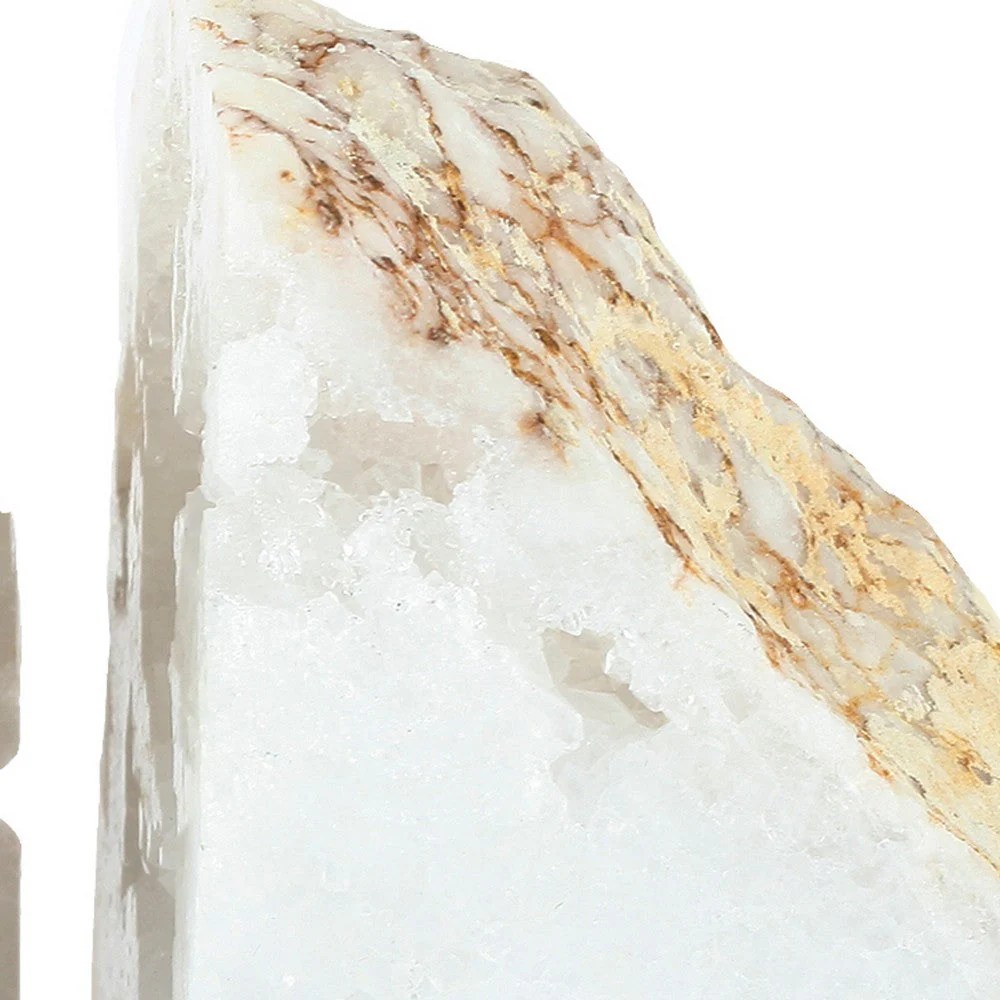 White Geode Bookends, Natural Stone Bookends, 5 Inch Triangular Bookends, Textured Geode Rock Bookends, Decorative Bookends for Home Decor