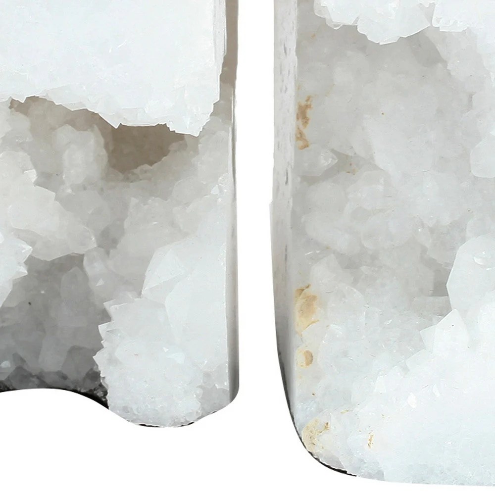 White Geode Bookends, Natural Stone Bookends, 5 Inch Triangular Bookends, Textured Geode Rock Bookends, Decorative Bookends for Home Decor