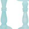 Qui Teal Blue Glass Candle Holders, 11 & 14 Inch Pedestal Set, Turned Wood, Modern Home Decor