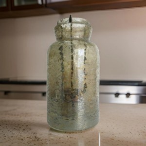 Rustic Farmhouse 15 Inch Glass Candle Holder, Brown Cylindrical Jar, Antique Inspired, Outdoor/Indoor Decor