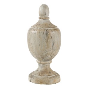 18" Whitewashed Magnesium Vase with Turned Finial, Pedestal Stand, Accent Decor