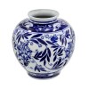 9" Blue Porcelain Vase, Persian Floral Print, Curved, Flared, Modern Home Decor Accent