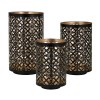 Moroccan Lantern Candle Holders Set of 3 - Gold Black Metal, Lattice Design, Vintage Style Home Decor