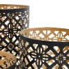 Moroccan Lantern Candle Holders Set of 3 - Gold Black Metal, Lattice Design, Vintage Style Home Decor