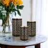 Moroccan Lantern Candle Holders Set of 3 - Gold Black Metal, Lattice Design, Vintage Style Home Decor