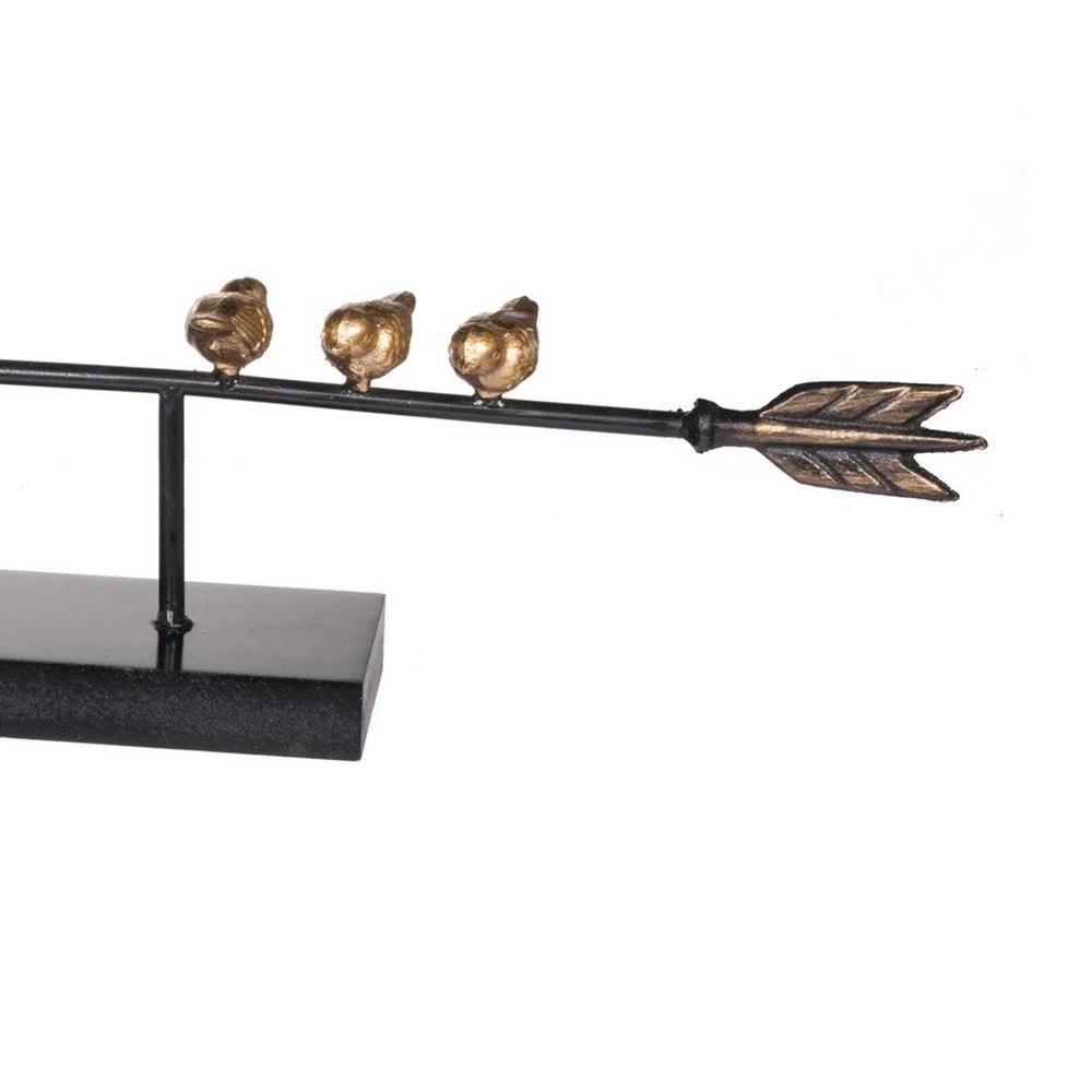 33 Inch Gold Metal Birds on Black Arrow Modern Accent Decor - Stylish Home Decor Sculpture