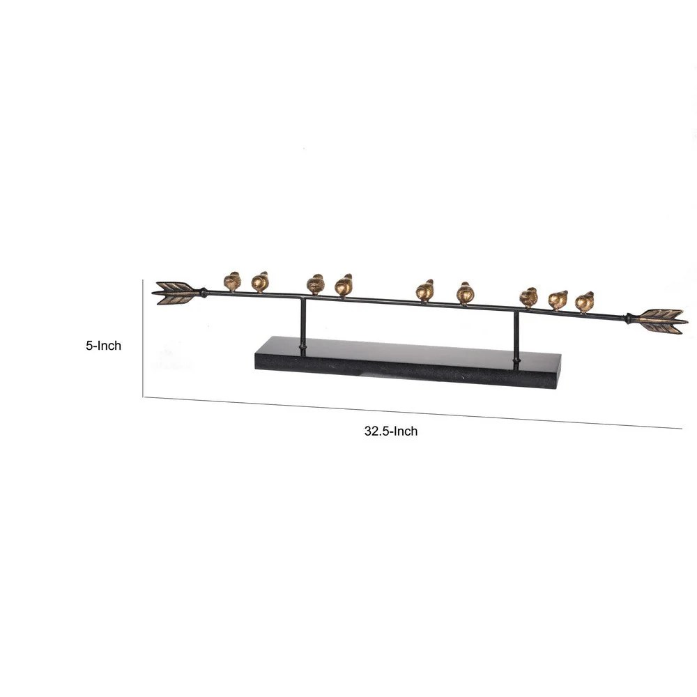33 Inch Gold Metal Birds on Black Arrow Modern Accent Decor - Stylish Home Decor Sculpture