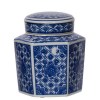 All Nested Persian Blue Floral Curved Lidded Jars (Set of 3) - 6, 6, 7 Inch Porcelain Decorative Jars with Lids