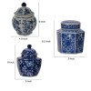 All Nested Persian Blue Floral Curved Lidded Jars (Set of 3) - 6, 6, 7 Inch Porcelain Decorative Jars with Lids