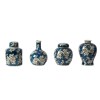Blue & White Ceramic Lidded Jars & Vases Set of 4 - Modern Farmhouse Decor, Curved Round Accent Pieces, Decorative Storage
