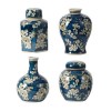 Blue & White Ceramic Lidded Jars & Vases Set of 4 - Modern Farmhouse Decor, Curved Round Accent Pieces, Decorative Storage