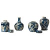Blue & White Ceramic Lidded Jars & Vases Set of 4 - Modern Farmhouse Decor, Curved Round Accent Pieces, Decorative Storage