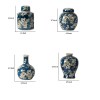 Blue & White Ceramic Lidded Jars & Vases Set of 4 - Modern Farmhouse Decor, Curved Round Accent Pieces, Decorative Storage