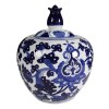 10 Inch Blue & White Porcelain Lidded Jar, Round Persian Floral Ginger Jar, Decorative Accent, Modern Home Decor