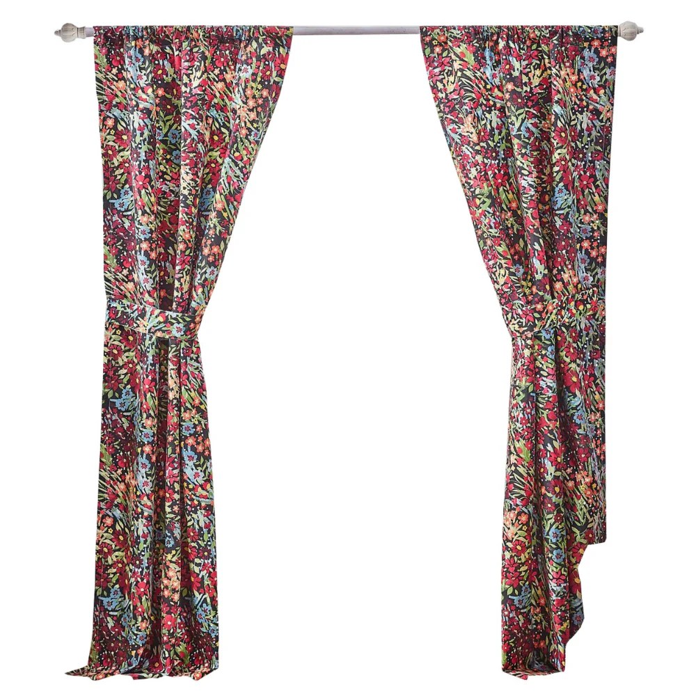84 Inch Red & Pink Reed Print Window Panel Curtains, Rod Pocket, 2 Panels, Tiebacks, Polyester Microfiber, Lined, Privacy, Sun Protection