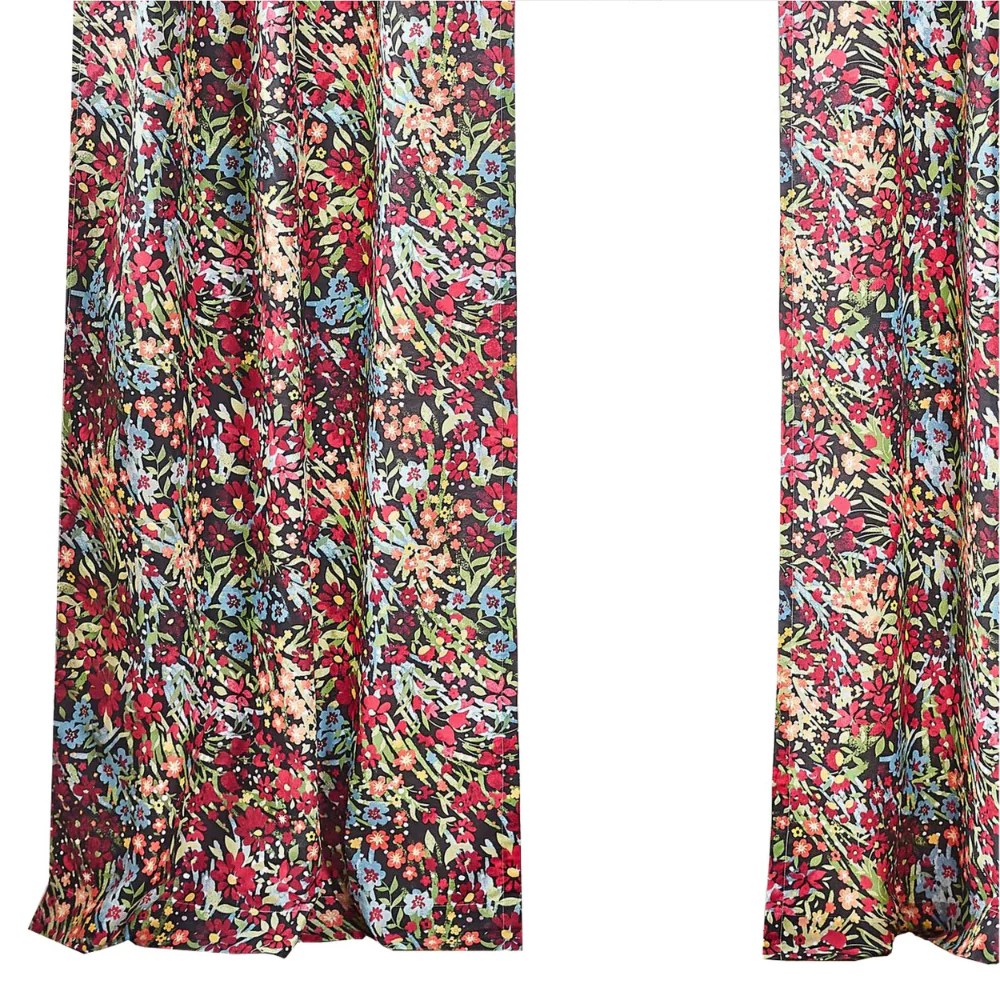 84 Inch Red & Pink Reed Print Window Panel Curtains, Rod Pocket, 2 Panels, Tiebacks, Polyester Microfiber, Lined, Privacy, Sun Protection