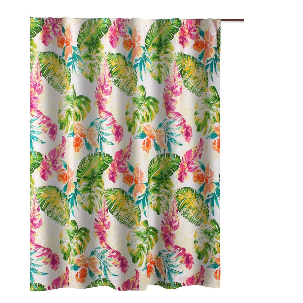 Porto 72x72 Inch Tropical Palm Shower Curtain - Vibrant Blue Green Microfiber - Modern Bathroom Decor