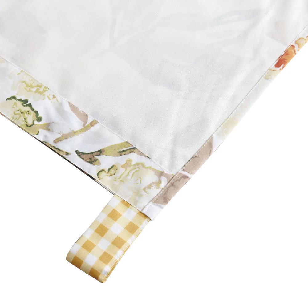 Kelsa Watercolor Sunflower Curtains, 84x42 Inch, Gold Gingham Ruffles, Tab Top, Blackout, Microfiber, Set of 2